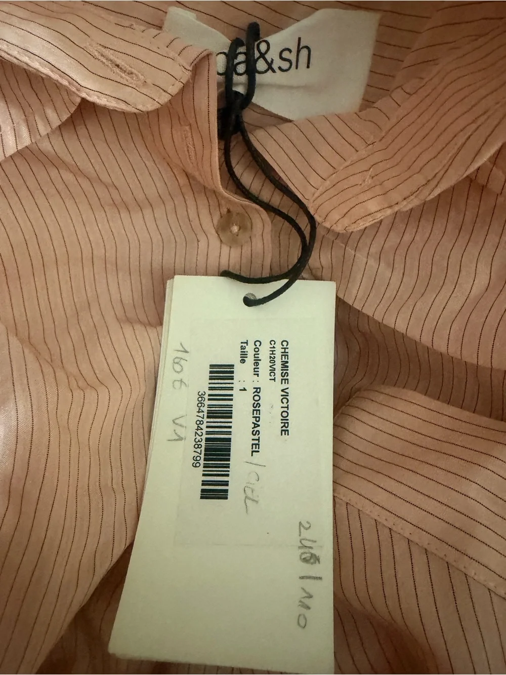 ba&sh Light Pink Striped Cotton Button-Down Shirt